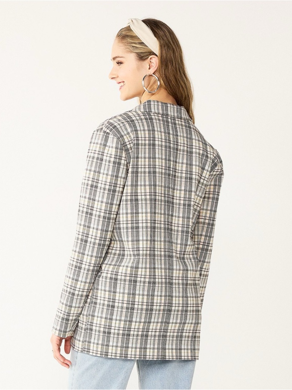 SO Pastel Plaid Single-Button Blazer XS - Picture 2 of 7